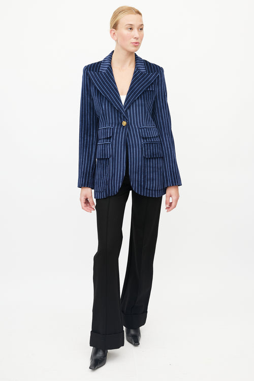 Smythe Blue Striped Velour Double Pocket Blazer