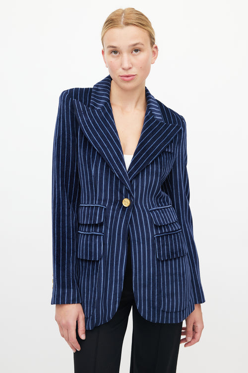 Smythe Blue Striped Velour Double Pocket Blazer