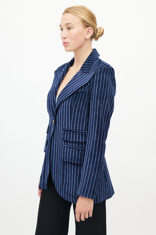 Smythe Blue Striped Velour Double Pocket Blazer