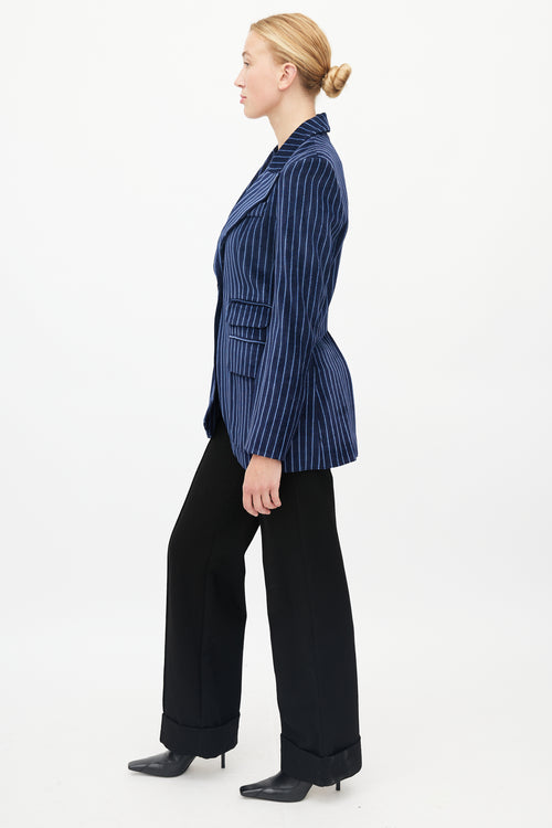 Smythe Blue Striped Velour Double Pocket Blazer