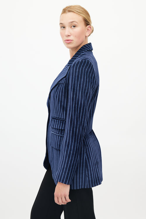 Smythe Blue Striped Velour Double Pocket Blazer