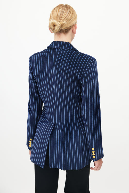 Smythe Blue Striped Velour Double Pocket Blazer