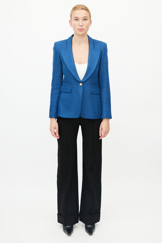 Smythe Blue Textured Single Breasted Peak Lapel Blazer