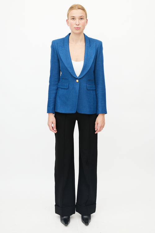 Smythe Blue Textured Single Breasted Peak Lapel Blazer