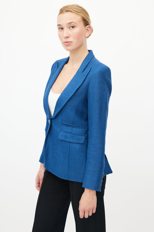 Smythe Blue Textured Single Breasted Peak Lapel Blazer