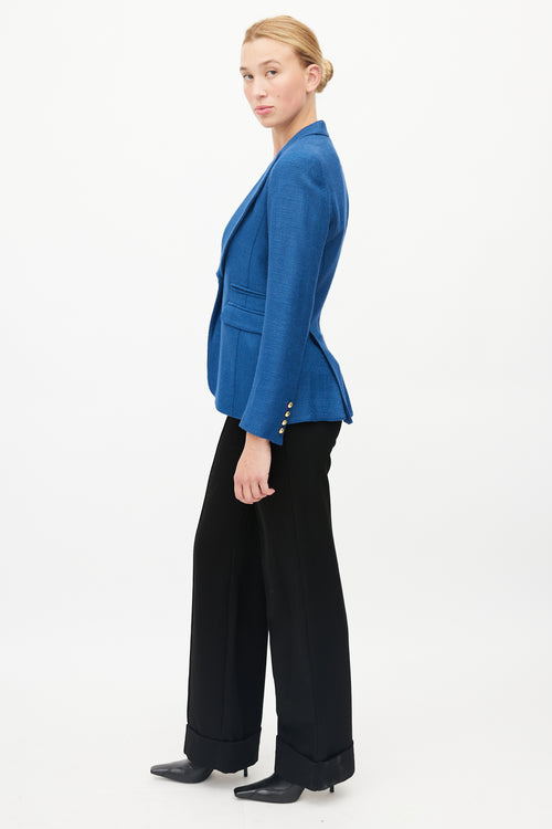 Smythe Blue Textured Single Breasted Peak Lapel Blazer