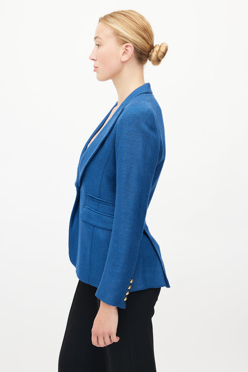 Smythe Blue Textured Single Breasted Peak Lapel Blazer