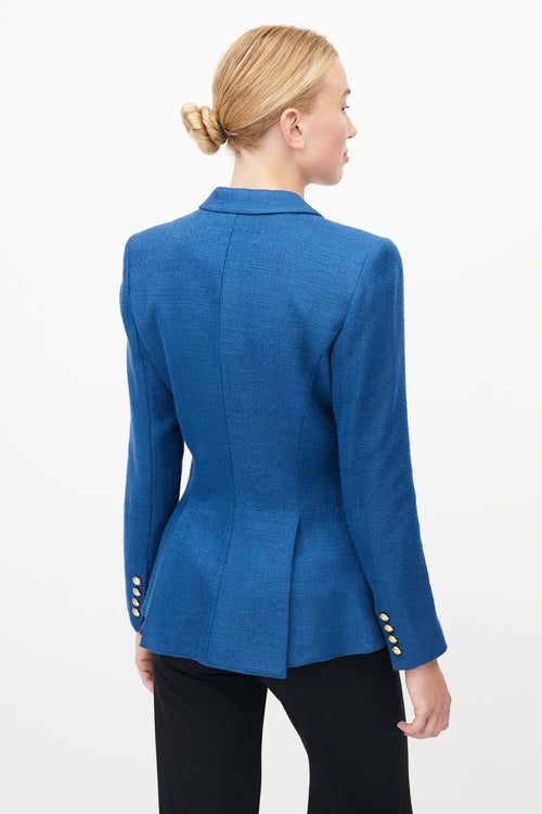 Smythe Blue Textured Single Breasted Peak Lapel Blazer