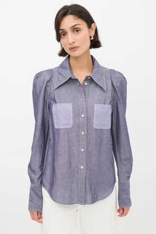 Smythe Blue Two Pocket Puff Sleeve Shirt