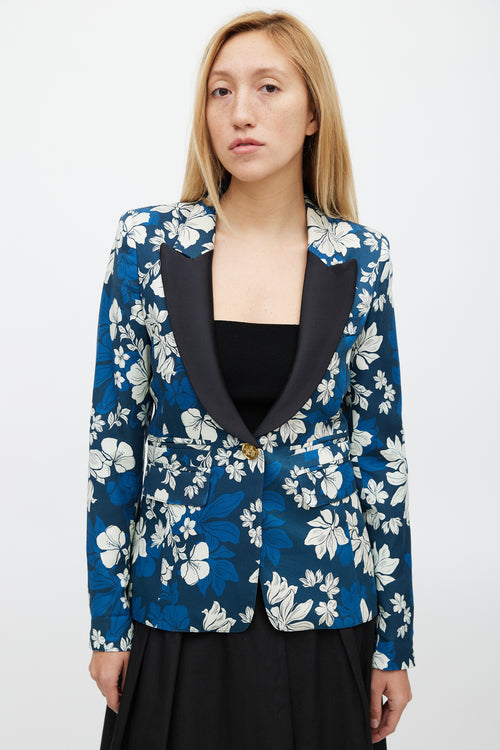 Smythe Blue 
White Blocked Peak Lapel Floral Blazer