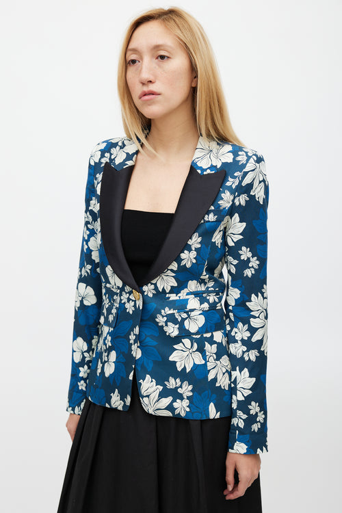 Smythe Blue 
White Blocked Peak Lapel Floral Blazer