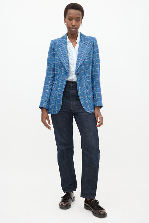 Blue 
White Linen Plaid Blazer