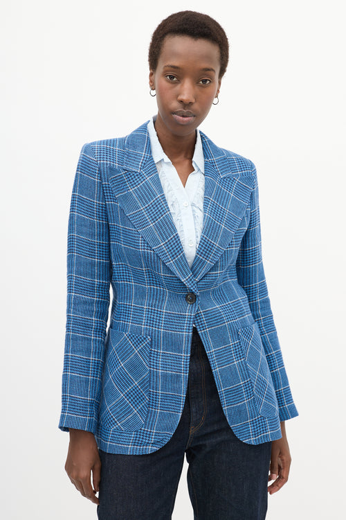 Blue 
White Linen Plaid Blazer