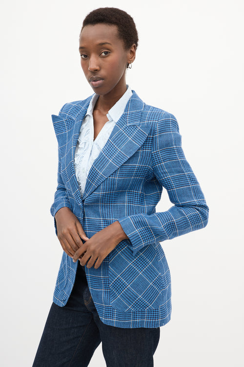 Blue 
White Linen Plaid Blazer