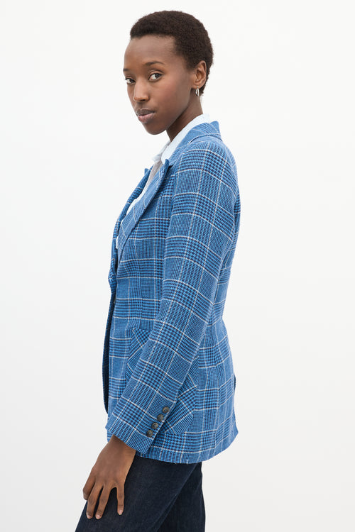 Blue 
White Linen Plaid Blazer