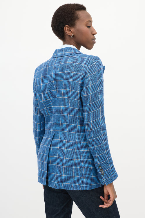 Blue 
White Linen Plaid Blazer