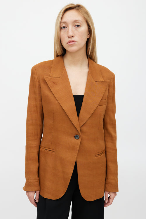 Smythe Brown Linen Peak Lapel Blazer