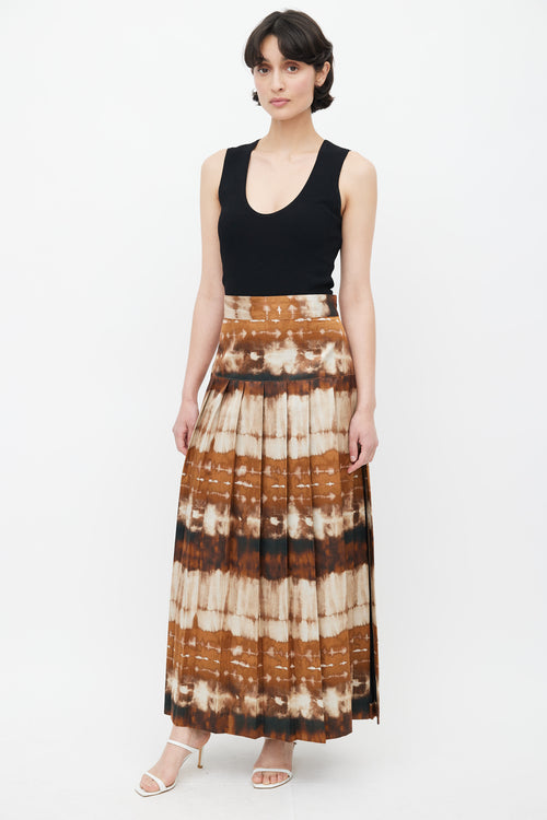 Smythe Brown Tie Dye Side Slit Pleated Skirt