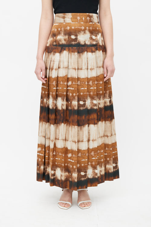 Smythe Brown Tie Dye Side Slit Pleated Skirt