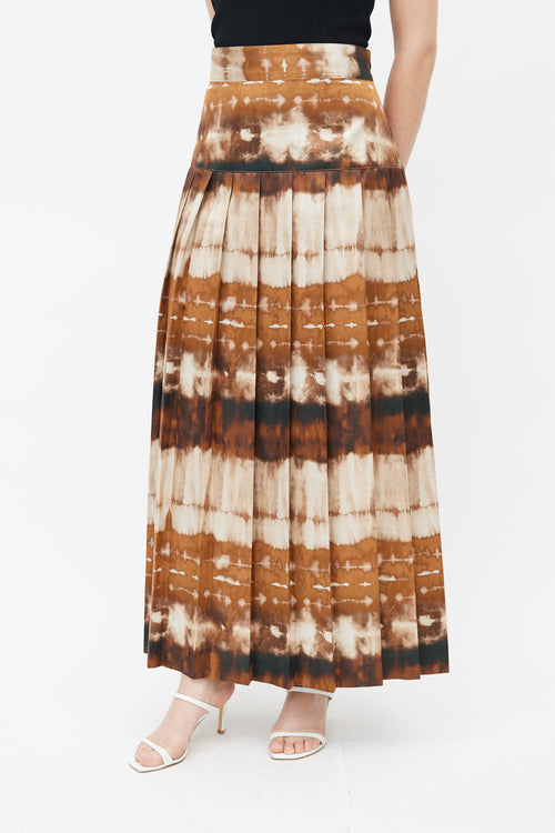 Smythe Brown Tie Dye Side Slit Pleated Skirt