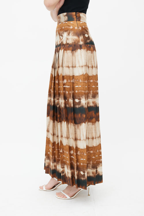 Smythe Brown Tie Dye Side Slit Pleated Skirt