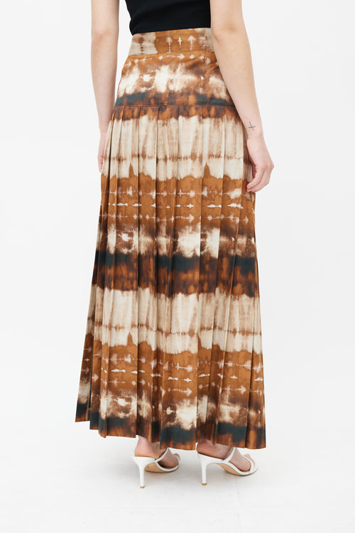 Smythe Brown Tie Dye Side Slit Pleated Skirt