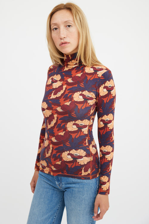 Smythe Burgundy Multicolour Cotton Floral Top