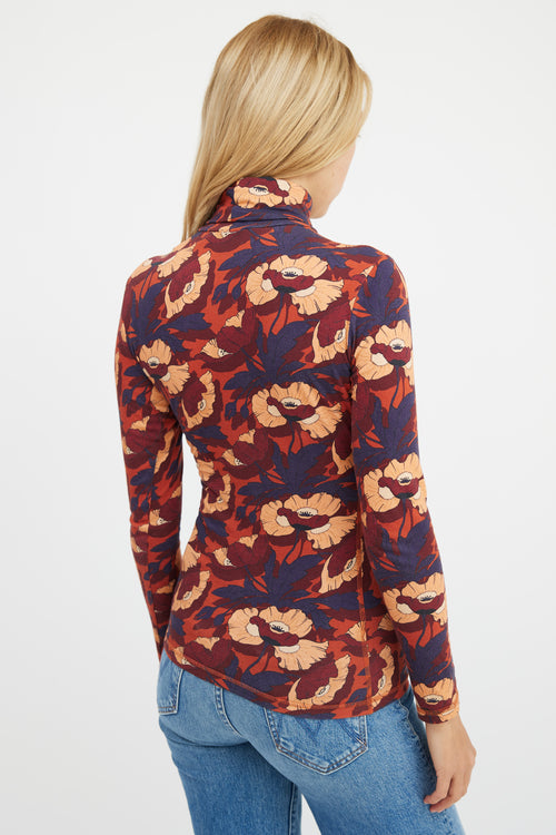 Smythe Burgundy Multicolour Cotton Floral Top