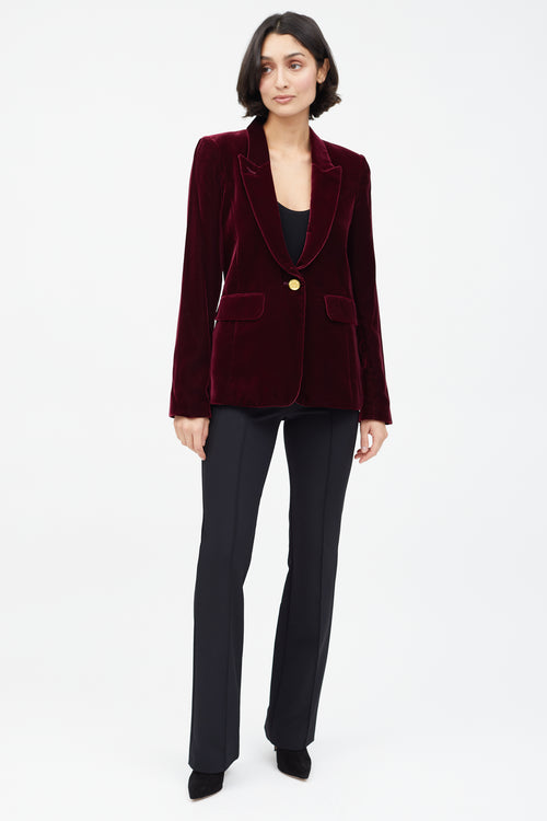 Smythe Burgundy Velvet Single Button Blazer