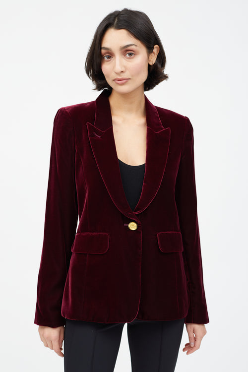 Smythe Burgundy Velvet Single Button Blazer