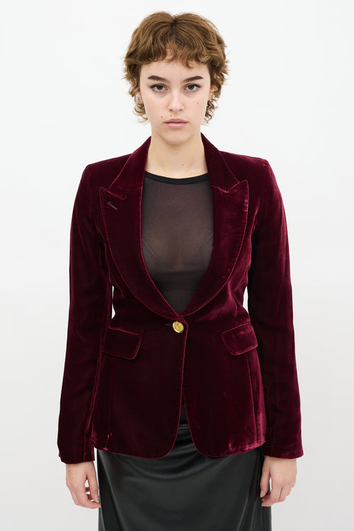 Smythe Burgundy Velvet Single Button Blazer