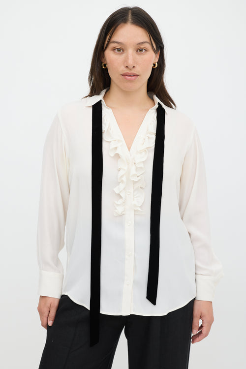 Smythe Cream Tie Neck Ruffled Shirt