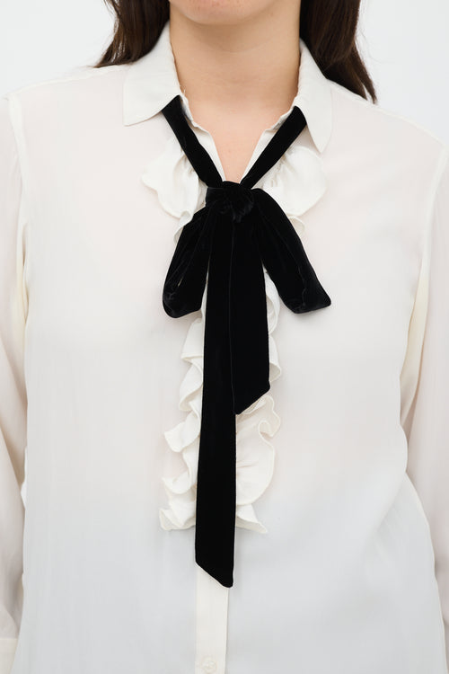 Smythe Cream Tie Neck Ruffled Shirt