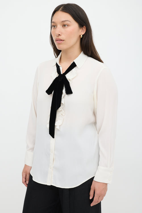 Smythe Cream Tie Neck Ruffled Shirt