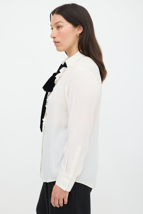 Smythe Cream Tie Neck Ruffled Shirt