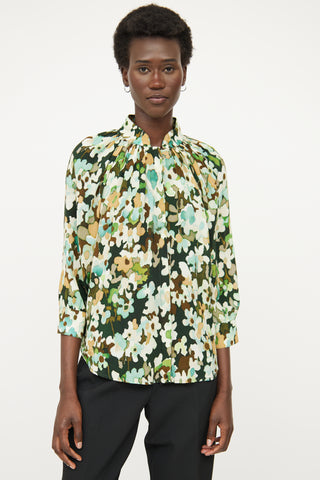 Smythe Green Floral Gathered Top