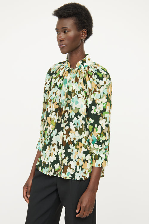 Smythe Green Floral Gathered Top