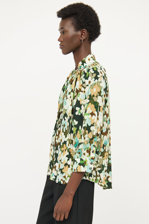 Smythe Green Floral Gathered Top