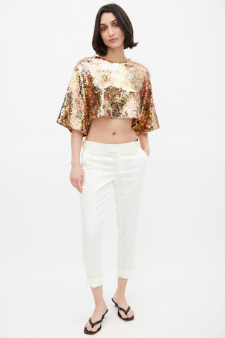 Smythe Gold Floral Sequin Cropped Top