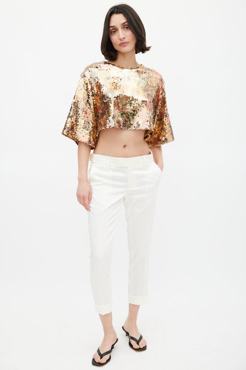 Smythe Gold Floral Sequin Cropped Top