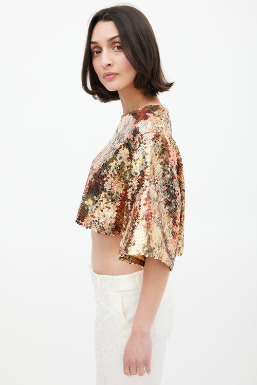 Smythe Gold Floral Sequin Cropped Top