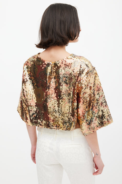 Smythe Gold Floral Sequin Cropped Top