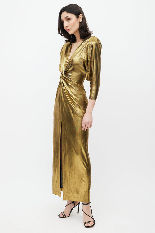 Smythe Gold Lamé Twist Front Dress