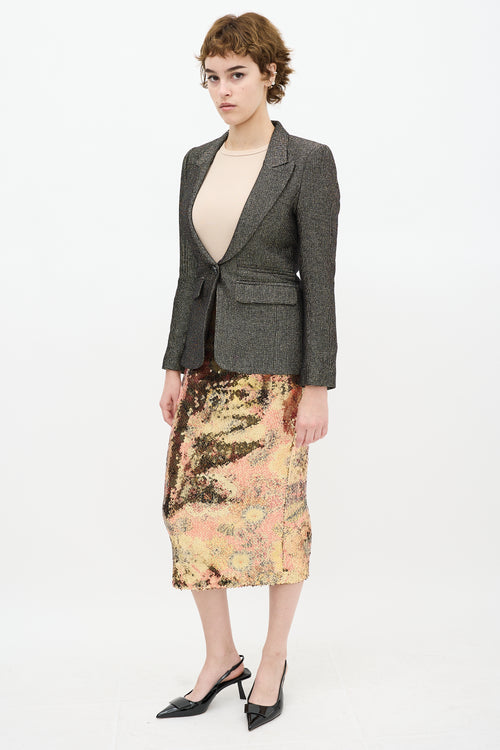 Smythe Gold 
Multi Floral Sequin Midi Skirt