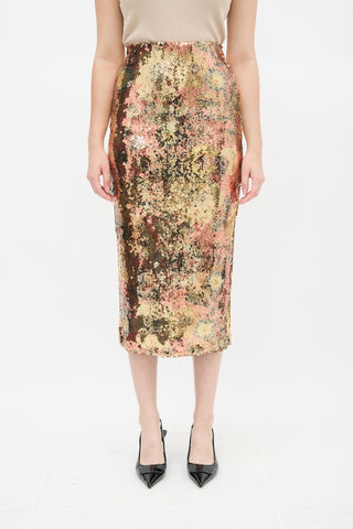 Smythe Gold 
Multi Floral Sequin Midi Skirt