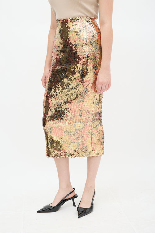 Smythe Gold 
Multi Floral Sequin Midi Skirt