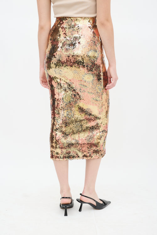 Smythe Gold 
Multi Floral Sequin Midi Skirt