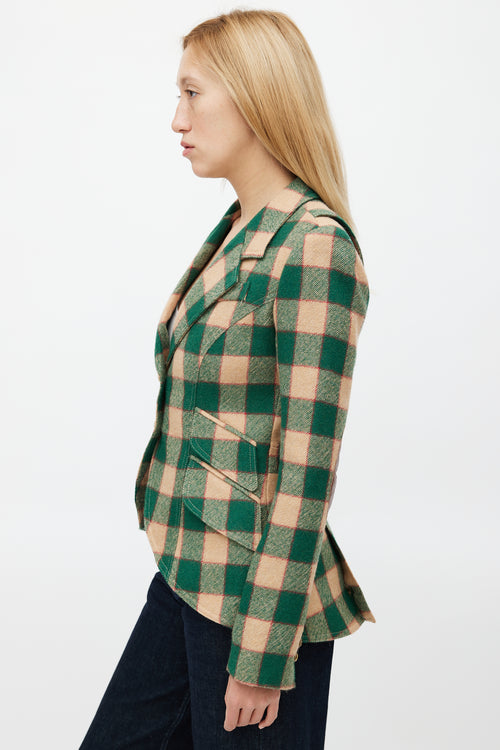 Smythe Green 
Beige Wool Plaid Hunting Blazer