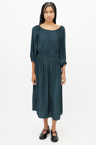 Smythe Green Gathered Midi Dress