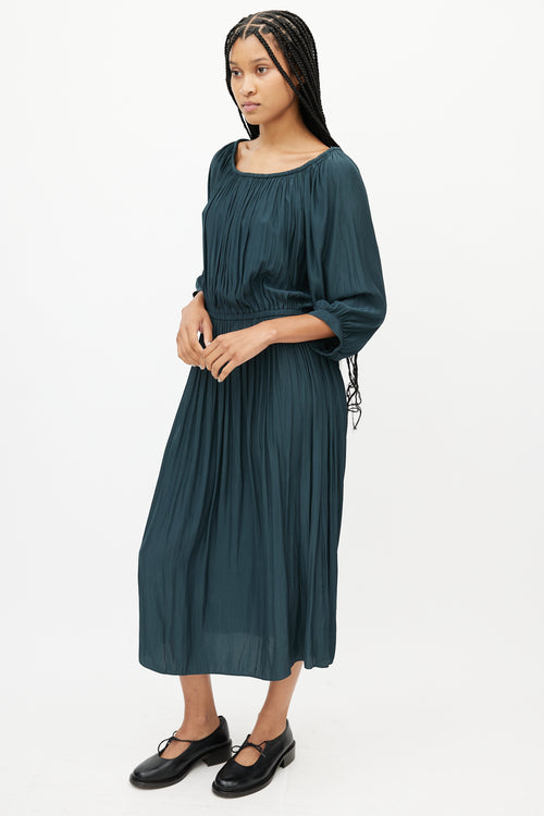 Smythe Green Gathered Midi Dress